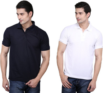 Ilbies Solid Men' Polo Neck Multicolor T-Shirt(Pack of 2, Black - white
