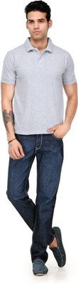 Scott International Solid Men' Polo Neck Grey T-Shirt, Grey melange