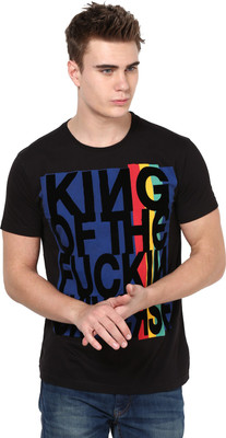 PUNK Printed Men's Round Neck Black T-Shirt