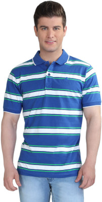The Cotton Company Striped Men' Polo Neck Blue, White T-Shirt