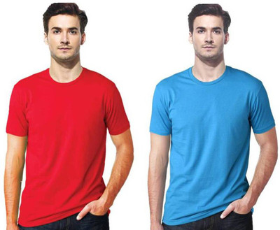 Gallop Solid Men' Round Neck Red, Blue T-Shirt(Pack of 2, Blue;red