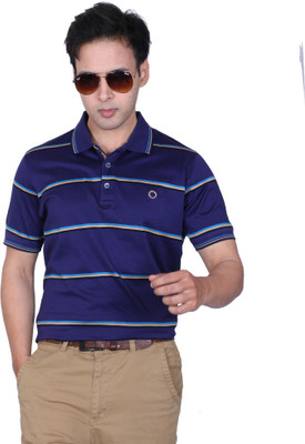 Proline Striped Men's Flap Collar Neck Purple T-Shirt