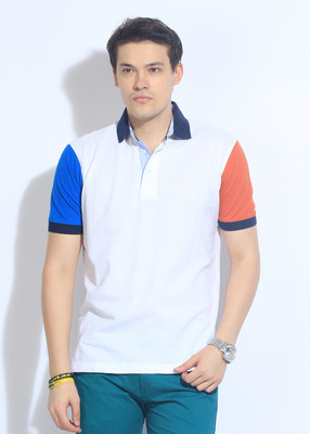 Wills Lifestyle Solid Men' Polo Neck White T-Shirt, Bright white