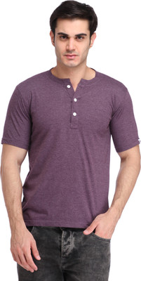BigIdea Solid Men's Round Neck Purple T-Shirt
