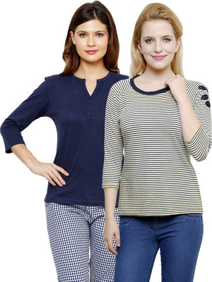 LimeBerry Striped, Solid Women's Round Neck Yellow, Dark Blue T-Shirt(Pack of 2, Dark blue;yellow
LimeBerry Striped, Solid Women's Round Neck Yellow, Dark Blue T-Shirt(Pack of 2, Dark blue;yellow