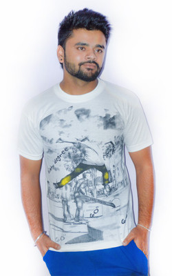 Darkcollection Solid Men's Round Neck White T-Shirt, Black;white
