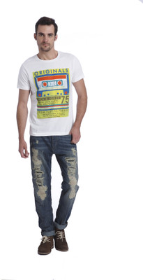 Jack & Jones Graphic Print Men' Round Neck White T-Shirt, Cloud dancer