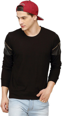 Campus Sutra Solid Men Round Neck Black T-Shirt