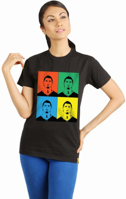Campus Sutra Printed Women' Round Neck Black T-Shirt