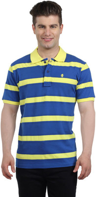 The Cotton Company Striped Men' Polo Neck Blue, Yellow T-Shirt