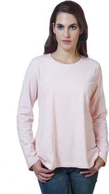 Rute Solid Women' Round Neck Pink T-Shirt