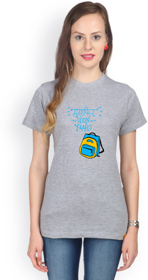 Campus Sutra Printed Women' Round Neck Grey T-Shirt
