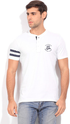 John Players Solid Men's Henley White T-Shirt, 1a1
