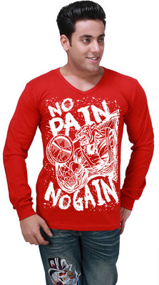 Inkovy Graphic Print Men's V-neck Red T-Shirt