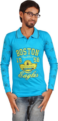 Harsha Printed Men's Polo Neck Blue T-Shirt
