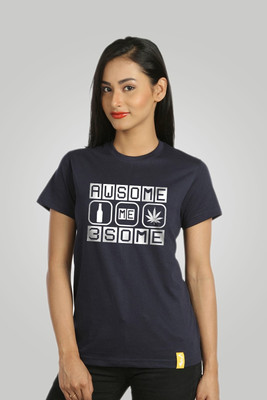Campus Sutra Printed Women' Round Neck Blue T-Shirt