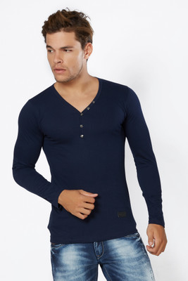 Alan Jones Solid Men's Henley Dark Blue T-Shirt