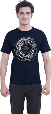 Tantra Graphic Print Men's Round Neck Dark Blue T-Shirt, Navy blue