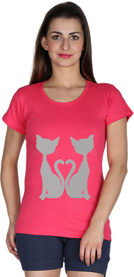 Faireno Printed Women' Round Neck Pink T-Shirt