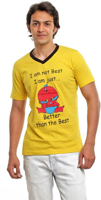 BG69 Graphic Print Men's V-neck Light Blue T-Shirt, Yellow