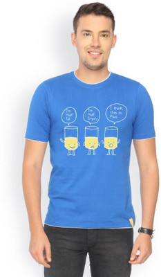 Campus Sutra Printed Men Round Neck Blue T-Shirt, Royal blue
