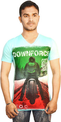 Harsha Printed Men' V-neck Light Blue T-Shirt