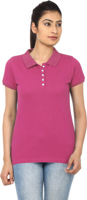 99Tshirts Solid Women's Polo Neck Pink T-Shirt