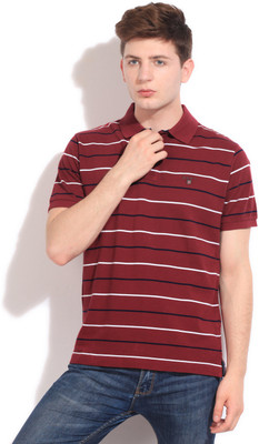 Gant Striped Men's Polo Neck Maroon T-Shirt, Cherry red