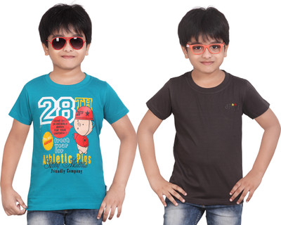 Dongli Boys Solid T Shirt(Blue, Pack of 2)