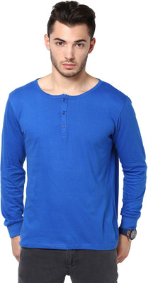 Inkovy Solid Men's Henley Blue T-Shirt, Royal blue