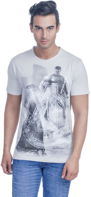 Avengers Printed Men' Round Neck Grey T-Shirt, Light grey