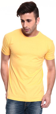 Izinc Solid Men' Round Neck Yellow T-Shirt