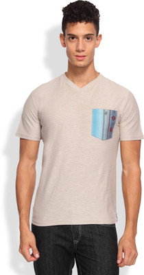 Arise Solid Men's V-neck Grey T-Shirt, Smoke