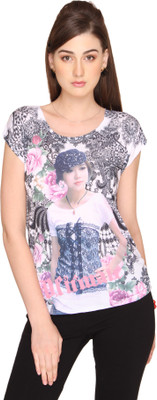 Ten on Ten Printed Women's Round Neck Multicolor T-Shirt, Multi
