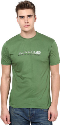 Okane Printed Men's Round Neck Dark Green T-Shirt, L.olive