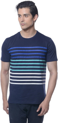 Carve Printed Men' Round Neck Blue T-Shirt