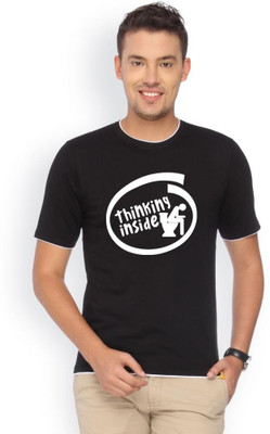 Campus Sutra Printed Men Round Neck Black T-Shirt