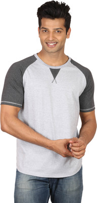 Poshuis Solid Men' Round Neck Black, Grey T-Shirt
