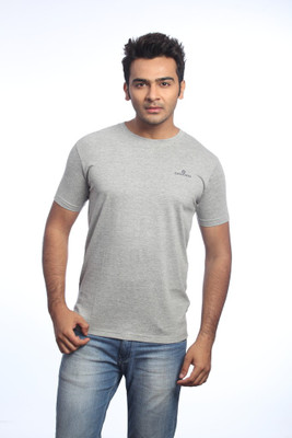 Crosscreek Solid Men' Round Neck Grey T-Shirt