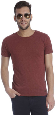 Jack & Jones Solid Men' Round Neck Maroon T-Shirt