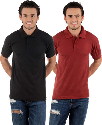 Blaze Solid Men' Polo Neck Multicolor T-Shirt(Pack of 2, Black;maroon