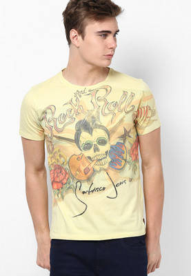 SF Jeans by Pantaloons Graphic Print Men' Round Neck Yellow T-Shirt, Lemon
