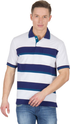 Wilkins & Tuscany Striped Men's Polo Neck White T-Shirt