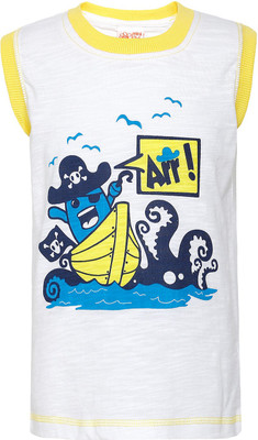 FS Mini Klub Boys Printed T Shirt(Multicolor, Pack of 1, White/yellow
