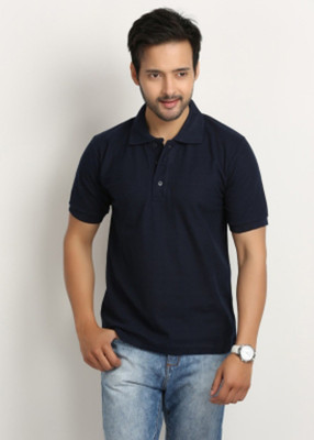 Larwa Solid Men' Polo Neck Dark Blue T-Shirt, Navyblue