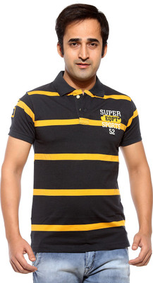 Sports 52 Wear Striped Men's Polo Neck Grey T-Shirt, D.grey.