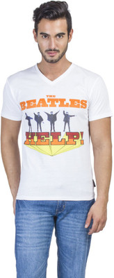 Beatles Printed Men's Round Neck White T-Shirt