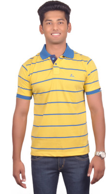 Vibgyor Striped Men' Polo Neck Yellow, Blue T-Shirt