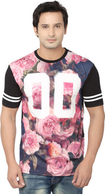 Fugazee Lifestyle Floral Print Men' Round Neck Pink, Black T-Shirt, Black;pink