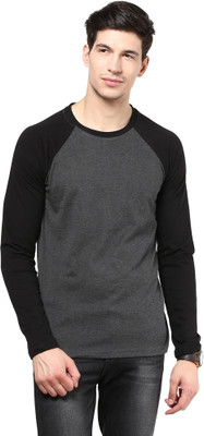 Izinc Solid Men' Round Neck Grey T-Shirt, Dark grey
